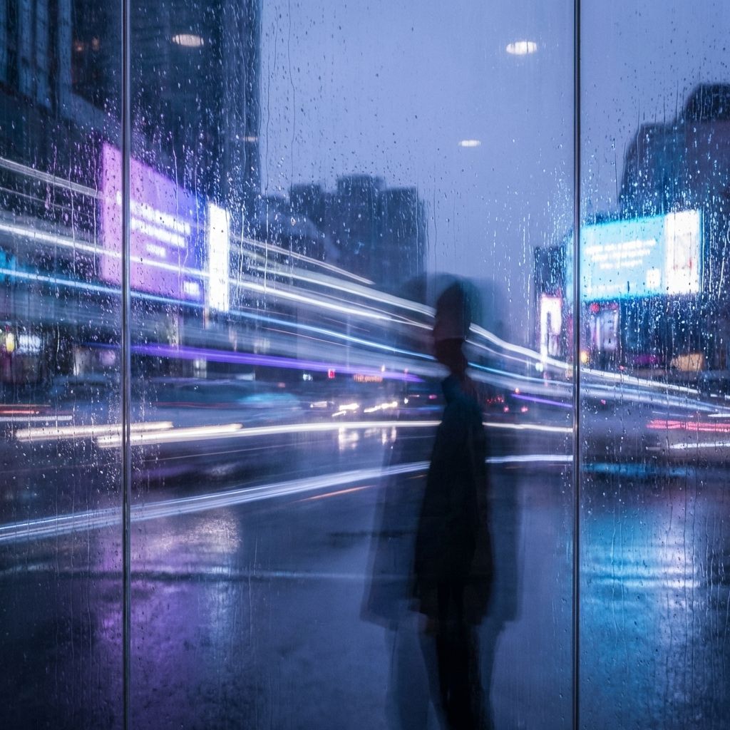 Abstrakte Ansicht einer Stadt bei Regen, symbolisiert Leere